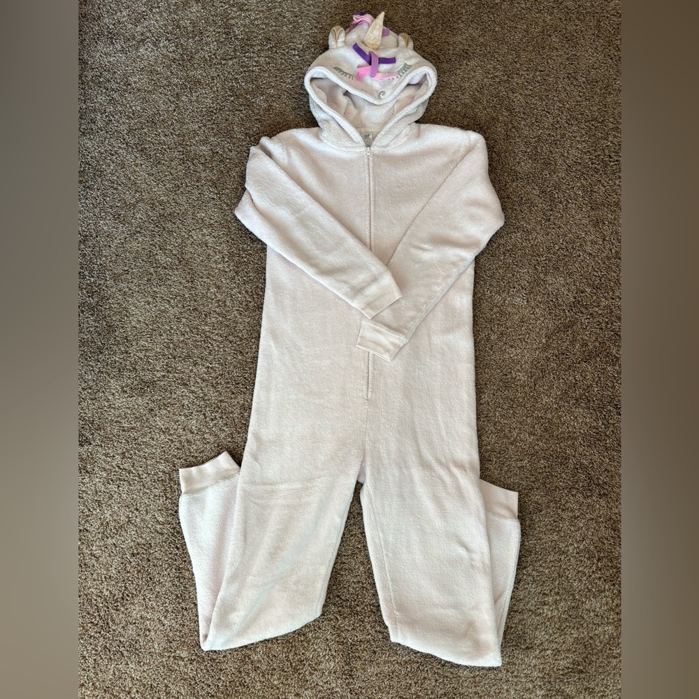 Girl’s Gap Light Pink Fleece Unicorn-Themed Onesie Pajamas Size 14
